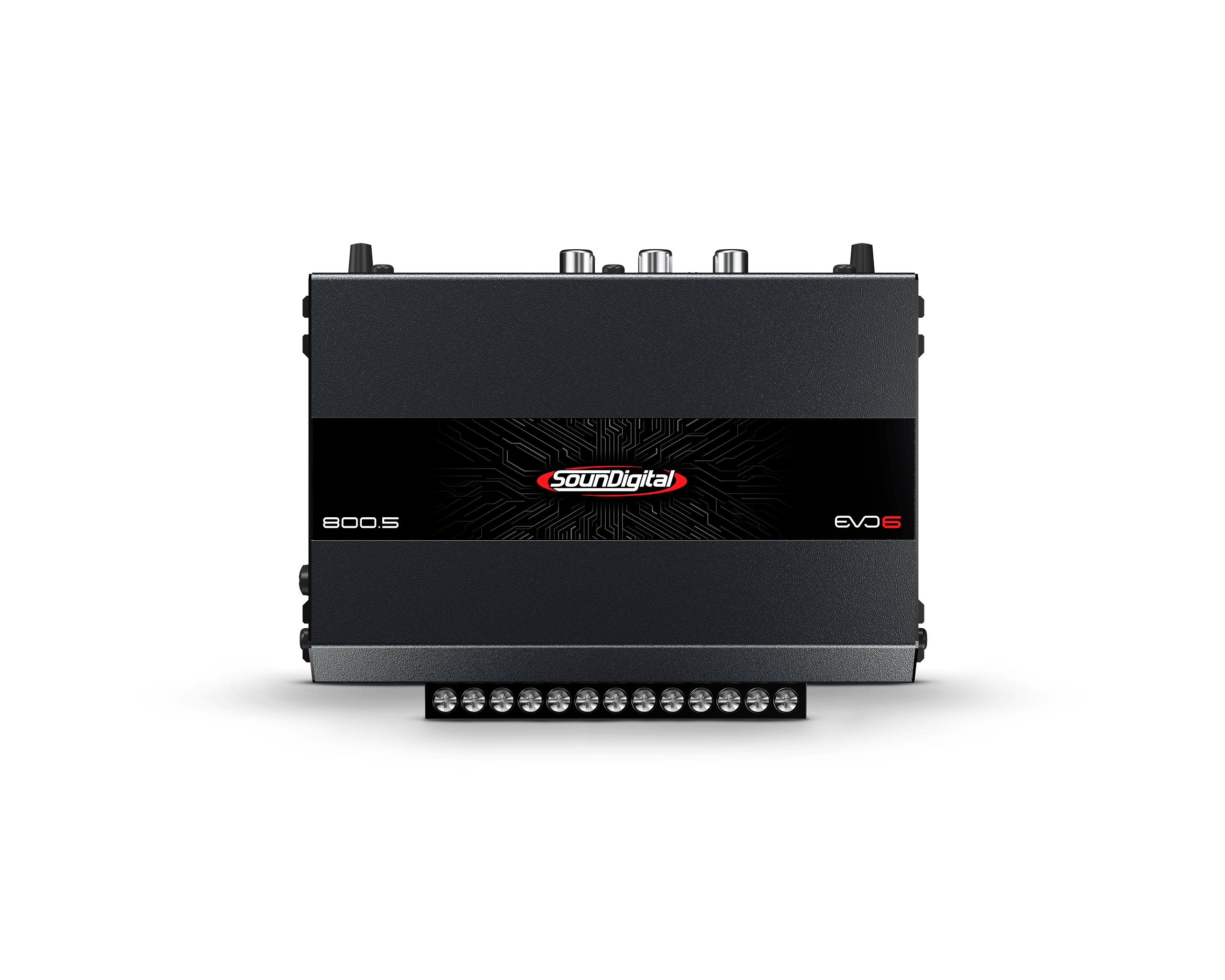 Soundigital SD800.5D EVO 6 car amplifier with 5 channels, 800W RMS, shown mounted in a vehicle audio system.