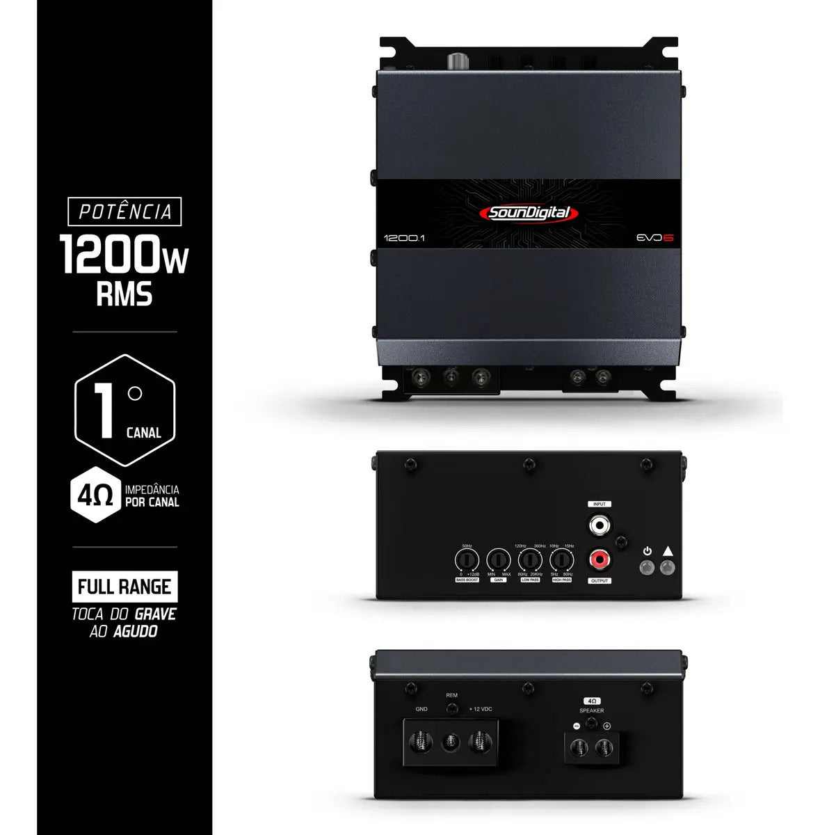 SounDigital 1200.1 EVO6 Digital Amplifier – 1200W RMS | 1-Channel | 4-Ohm Class D High Performance
