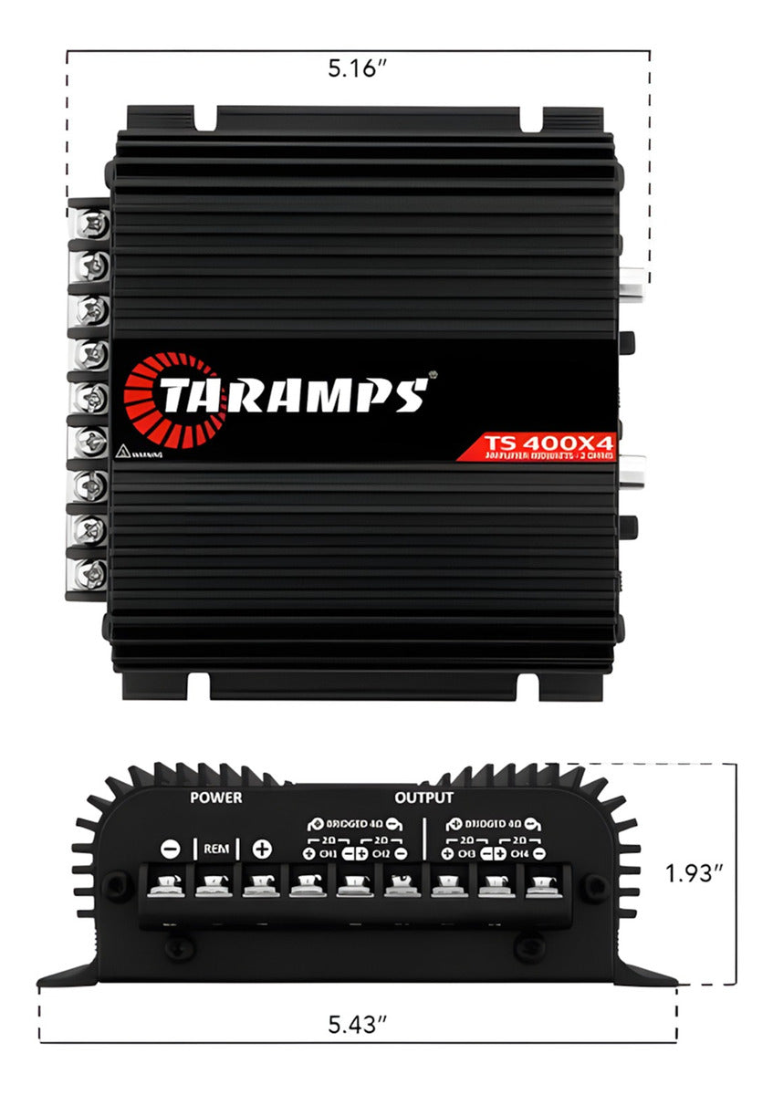 Taramps TS400X4 Black Amplifier Module 400 Watts RMS Digital  4 Channels 2 Ohms Stereo Audio Wire and RCA Input Power for Car Motorcycle Truck Automotive Sound - BuyBrazil