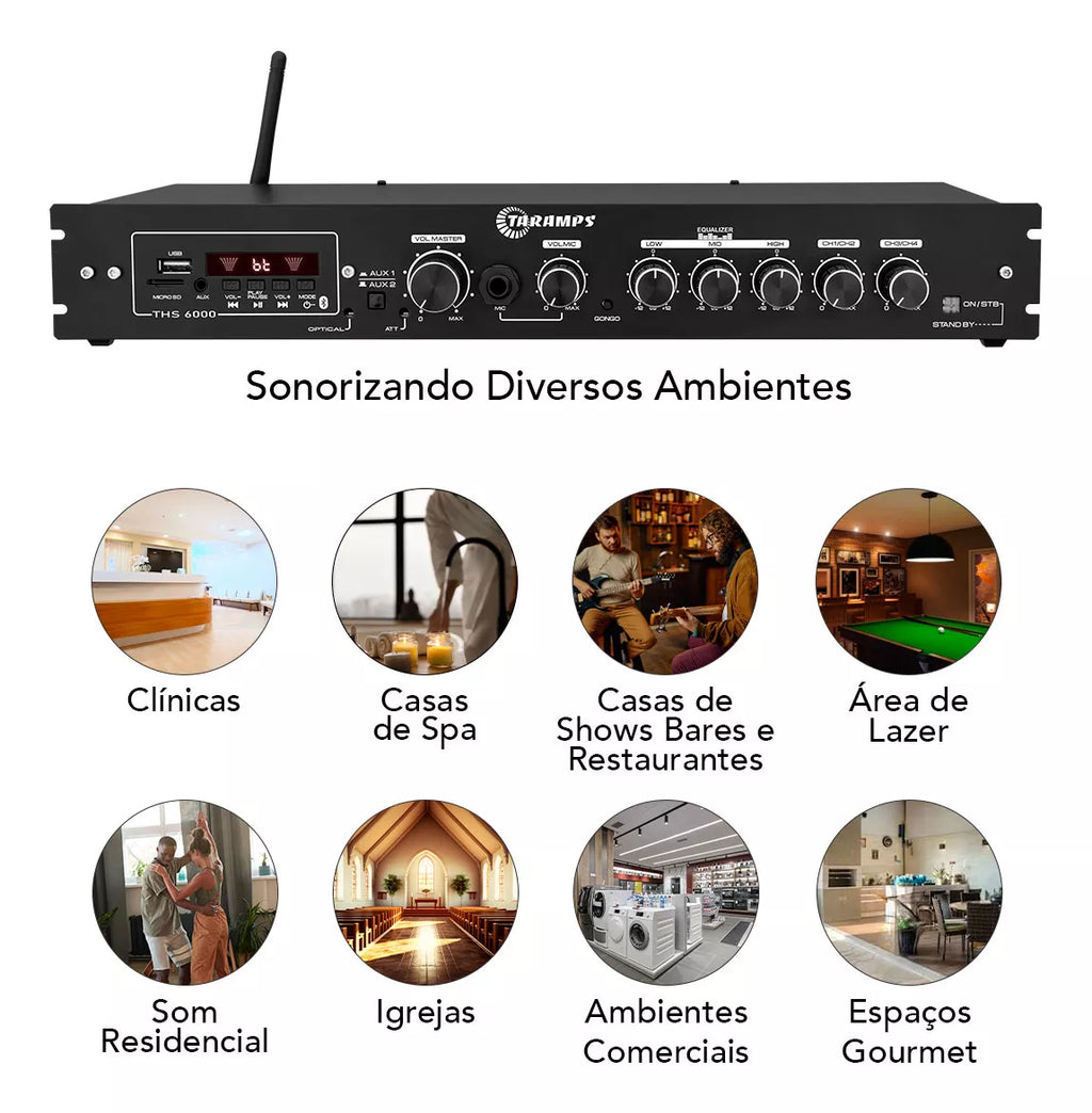 Taramps THS 6000 Amplifier Home Receiver Multi Channel 400 Watts RMS 2 ohms - BuyBrazil