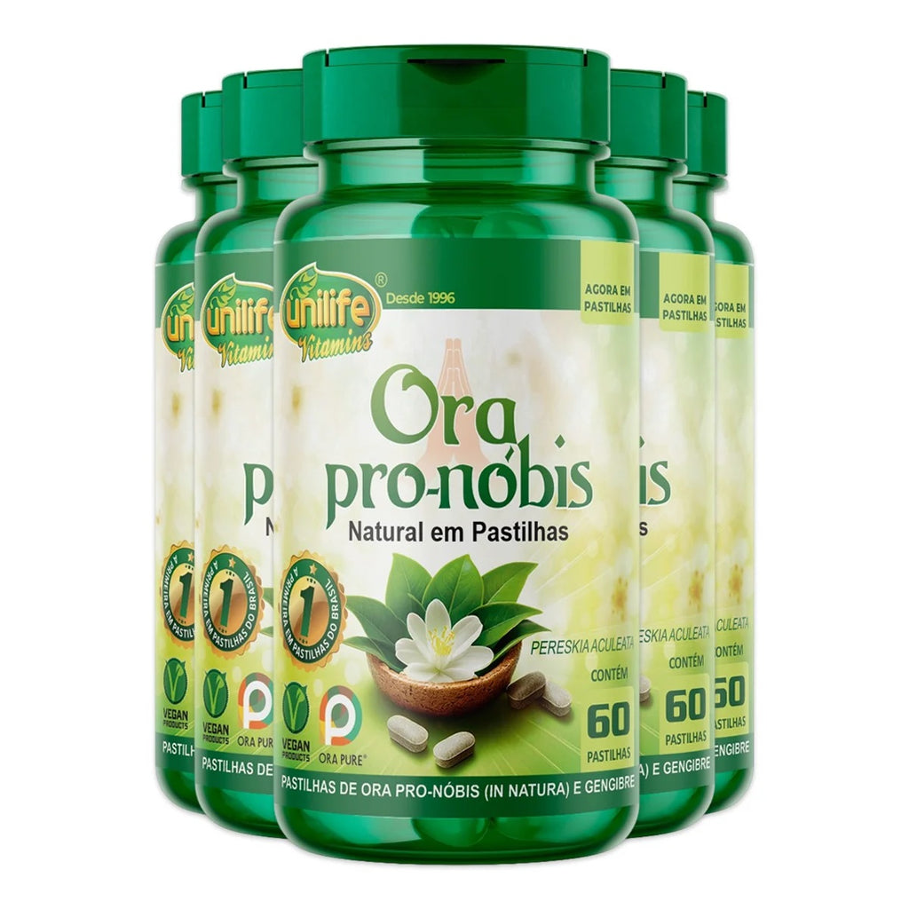 Unilife Natural Ora Pro-Nóbis and Ginger lozenges in a package, featuring herbal ingredients and 60 lozenges for immune support.