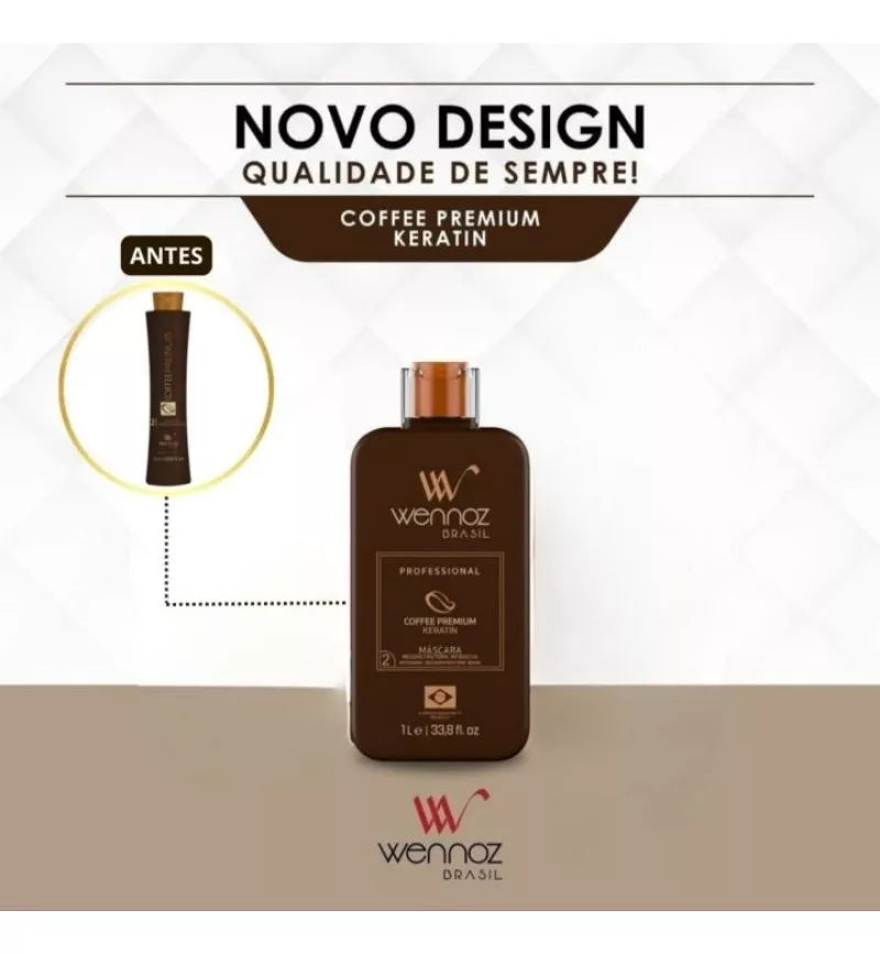 Wennoz Brasil Coffee Premium Keratin Máscara Reconstrutora Intensiva 1000ml/ 33.8 fl.oz. - BuyBrazil