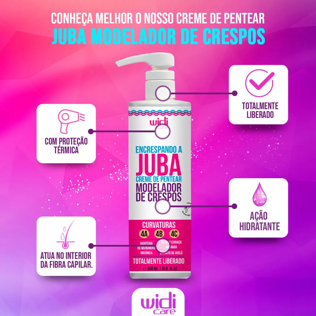 WIDI CARE Juba Kit for hair care includes shampoo, styling cream, sealing jelly, and hydro-nutritive mask in a four-step set