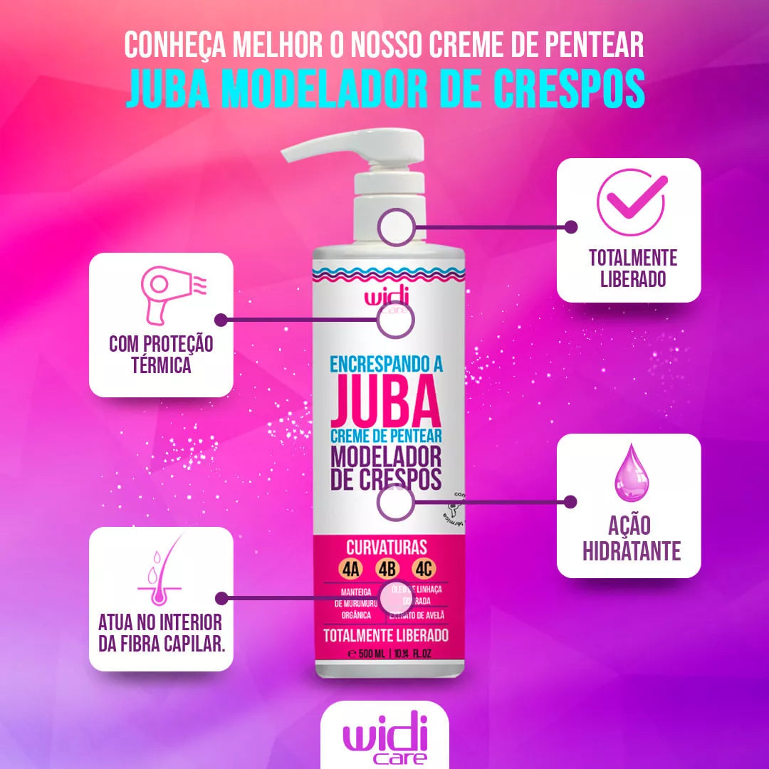 WIDI CARE Juba Kit for hair care includes shampoo, styling cream, sealing jelly, and hydro-nutritive mask in a four-step set