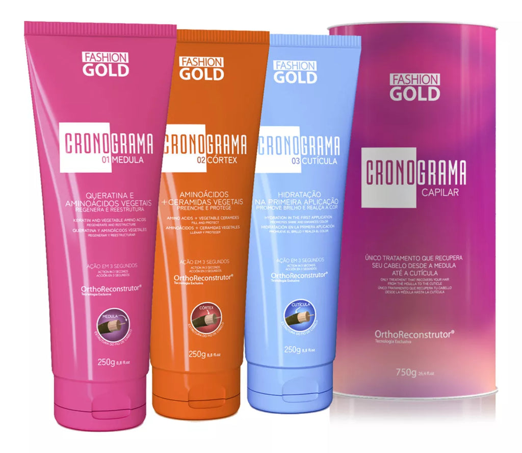 Fashion Gold Kit New Hair Care Schedule 3 Steps - BuyBrazil