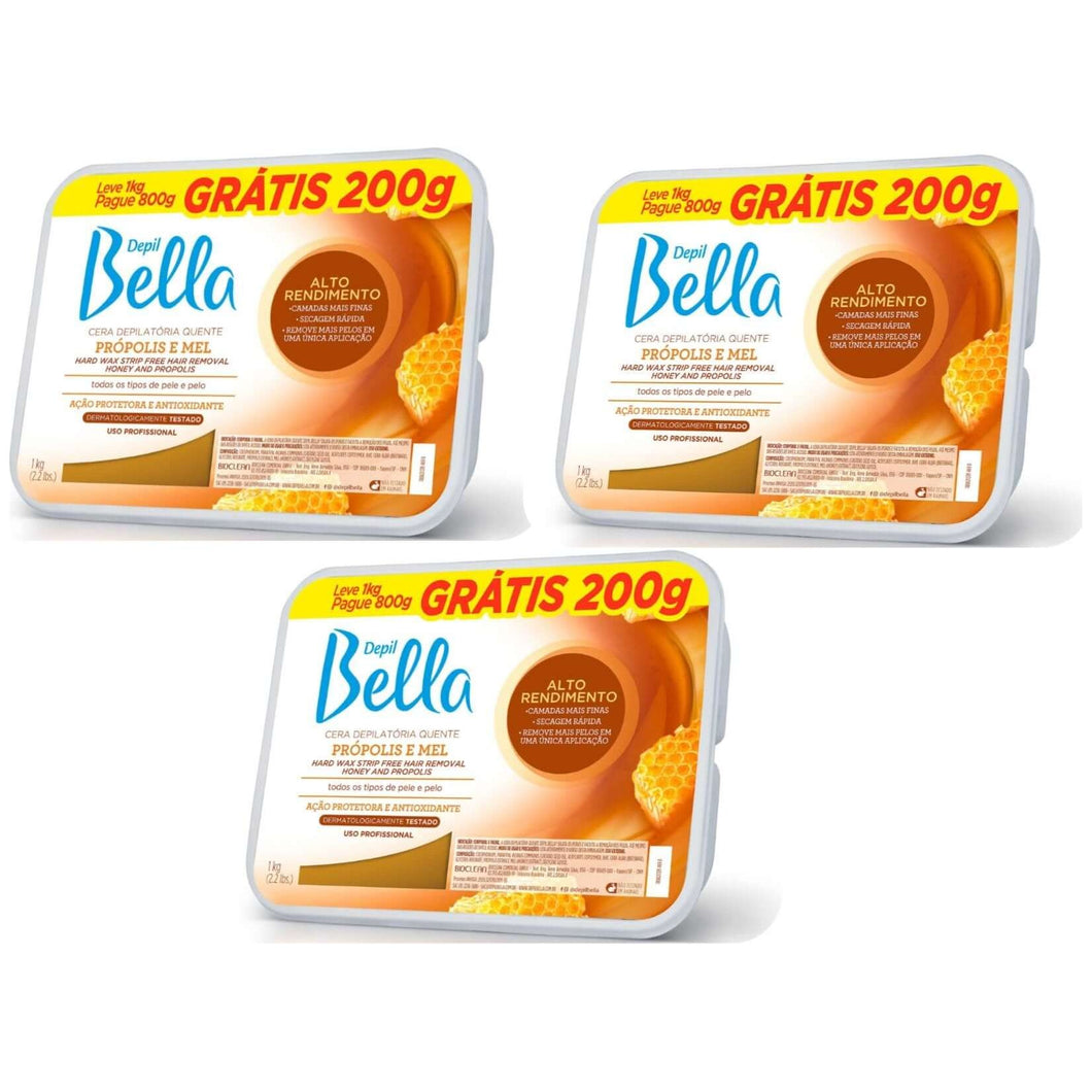 3 Hot Wax Bar Propolis and Honey High Performance Depil Bella 800g and Get 200 - 1Kg/2.2 lbs - BuyBrazil