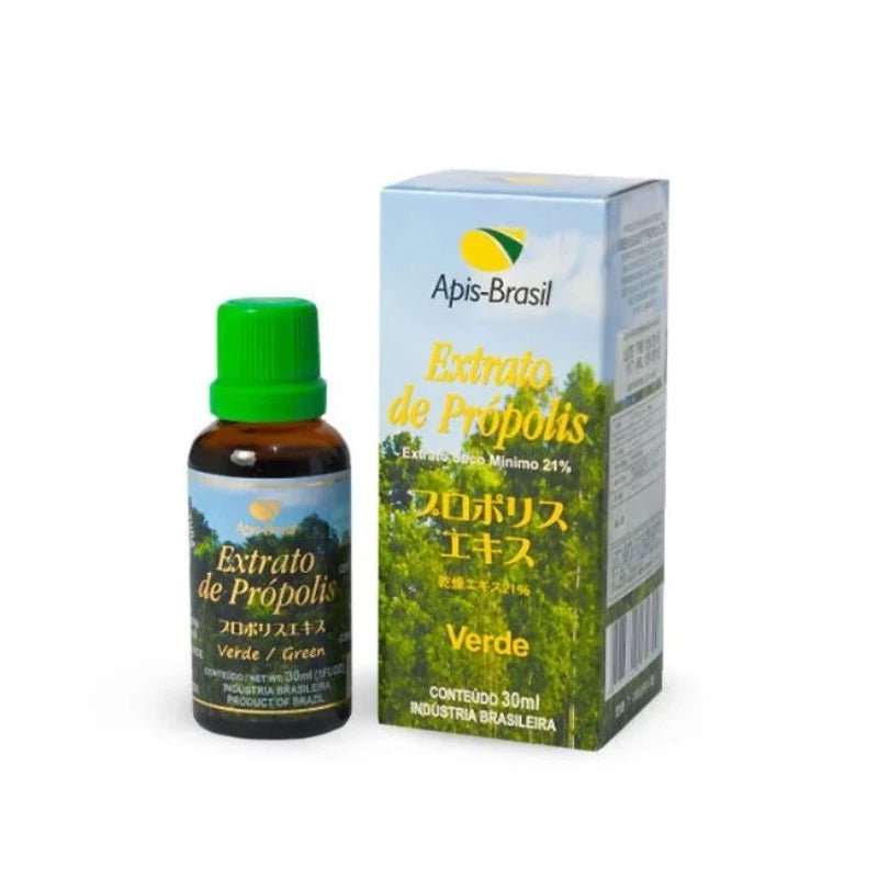 Apis Brasil Green Propolis Extract 21% in a 30ml bottle, featuring natural green propolis for health and wellness.