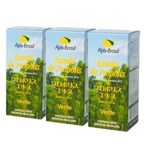 Apis Brasil Green Propolis Extract 21% in 30ml bottle, showing the herbal extract inside a dropper bottle.