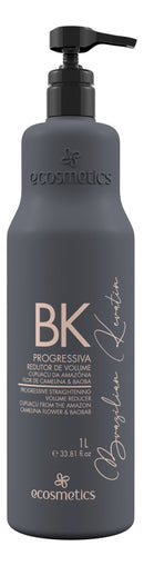 Ecosmetics BK Brazilian Keratin Progressive Straightening shampoo in a 1000ml bottle, hair care product with a sleek label