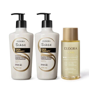 Eudora Siàge Kit Cica-therapy Shampoo 400ml + Cica-therapy Conditioner 400ml + La Piel Bath Oil 200ml - BuyBrazil