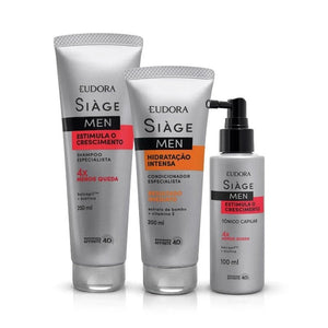 Eudora Siàge Men Kit: Shampoo Stimulates Growth 250ml + Intense Hydration Conditioner 200ml + Hair Tonic Stimulates Growth 100ml - BuyBrazil