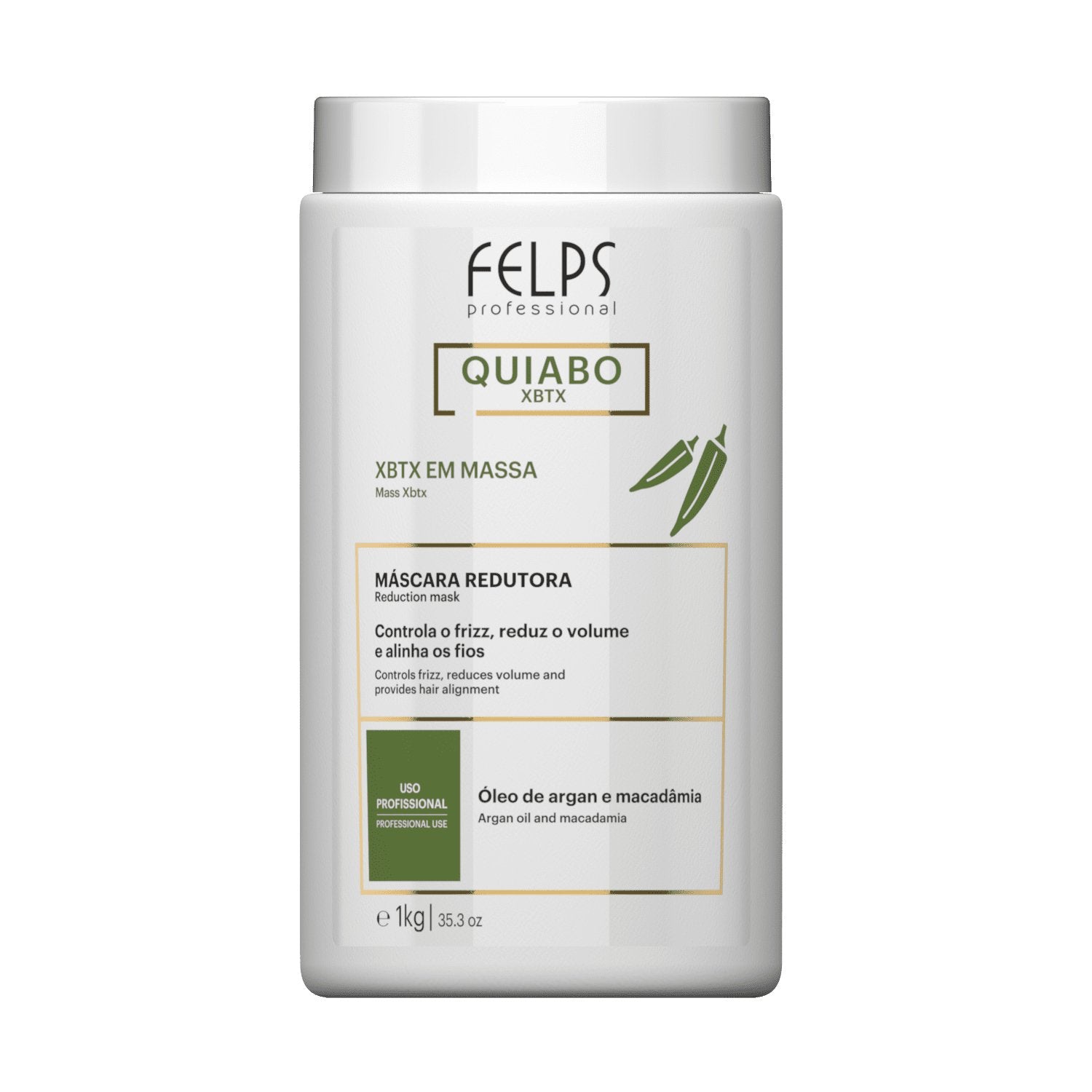 FELPS Okra XBTX Mass Reducing Hair Mask in 1kg jar, hydrating hair care treatment with natural ingredients for scalp and hair health