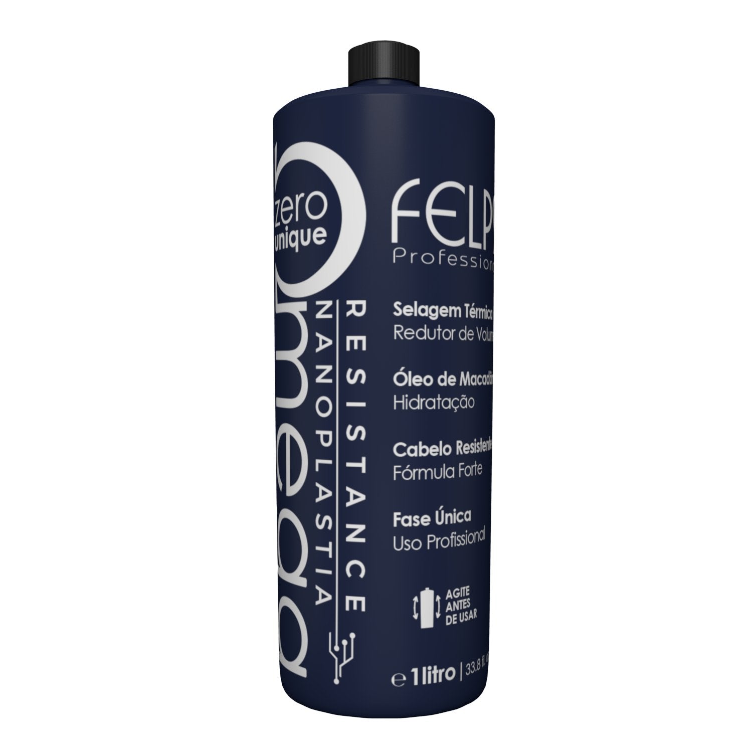 FELPS Omega Zero Nanoplastia Resistance Brazilian Keratin Hair Treatment bottle, 1000ml, for hair smoothing and repair.