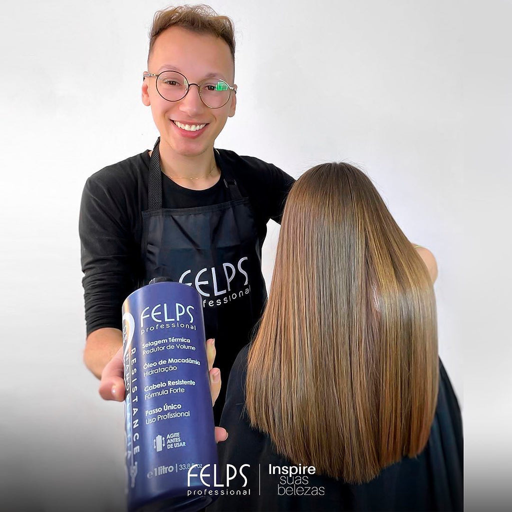 FELPS Omega Zero Nanoplastia Resistance Brazilian Keratin Hair Treatment 1000ml bottle for damaged hair care.