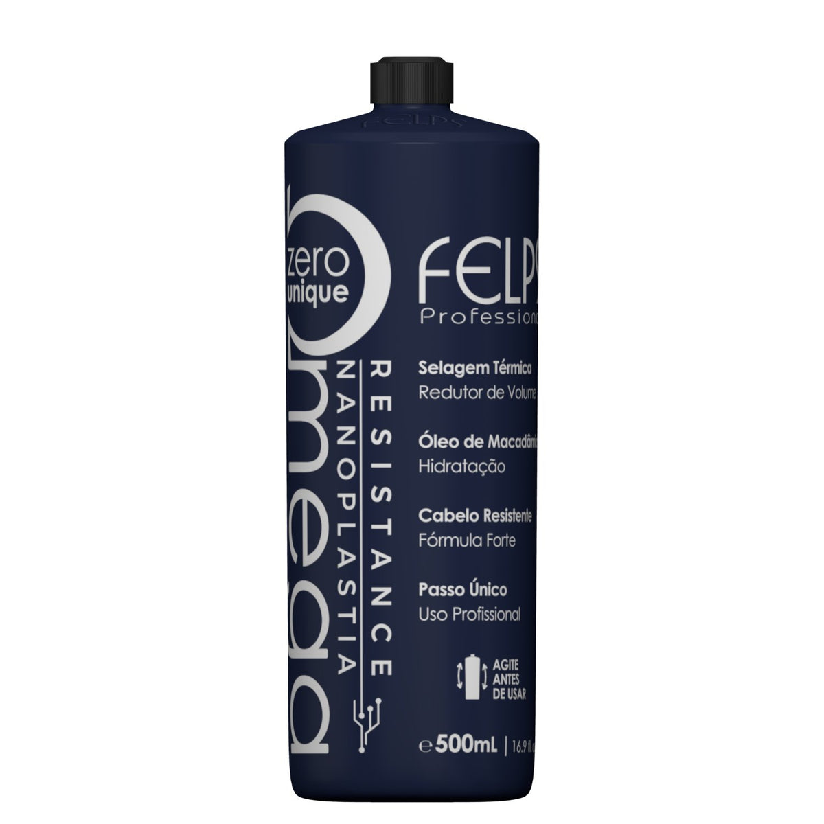 FELPS Omega Zero Nanoplastia Resistance Brazilian keratin hair treatment in 500ml bottle, with a focus on the product and packaging.