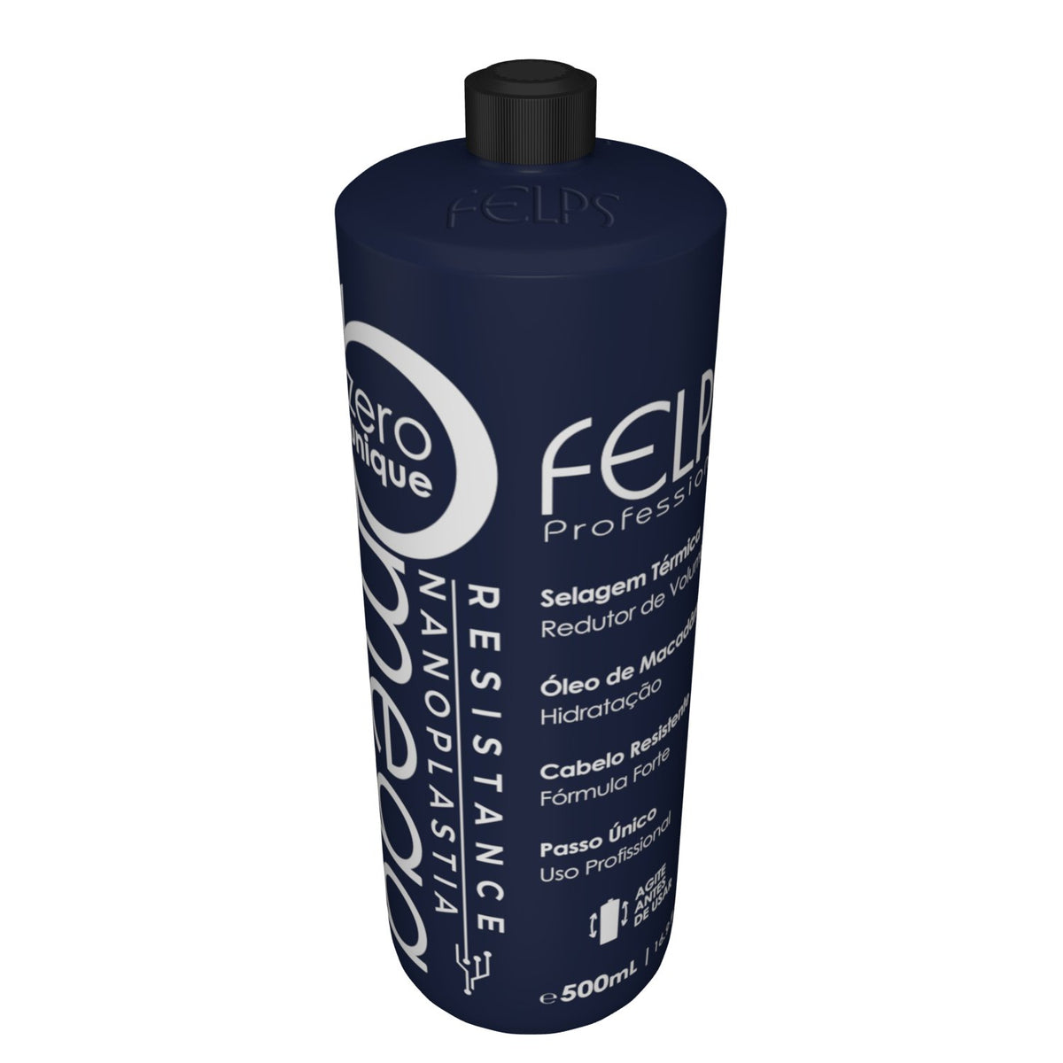 FELPS Omega Zero Nanoplastia Resistance hair treatment in a 500ml bottle, designed for Brazilian keratin and hair repair.