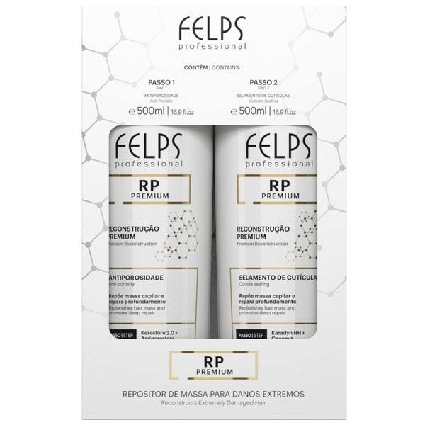Felps RP Premium Repositor de Massa hair care set with two 500ml bottles, nourishing treatment for hair repair and strength