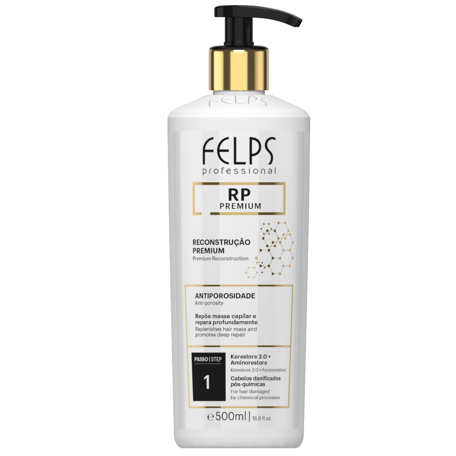 FELPS RP Premium Repositor de Massa hair care set with two 500ml bottles, nourishing treatment for damaged hair.