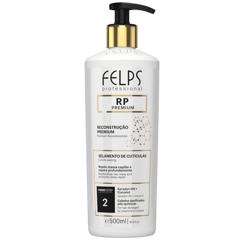 FELPS RP Premium Repositor de Massa hair care bottles, 2x500ml, with creamy hair treatment and conditioner for nourishing hair.