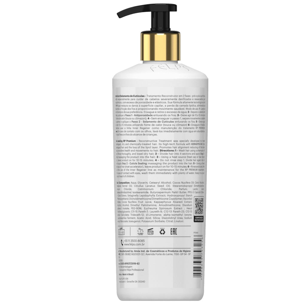 FELPS RP Premium Repositor de Massa hair care set with two 500ml bottles, ideal for restoring and strengthening hair.