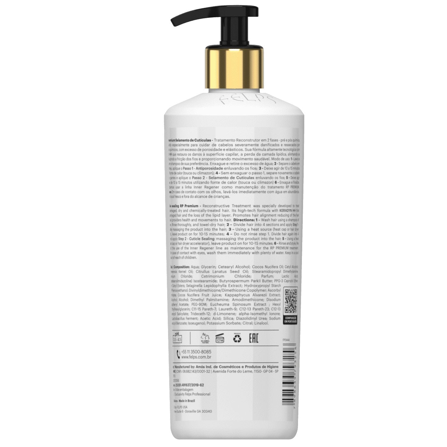 FELPS RP Premium Repositor de Massa hair care set with two 500ml bottles, ideal for restoring and strengthening hair.