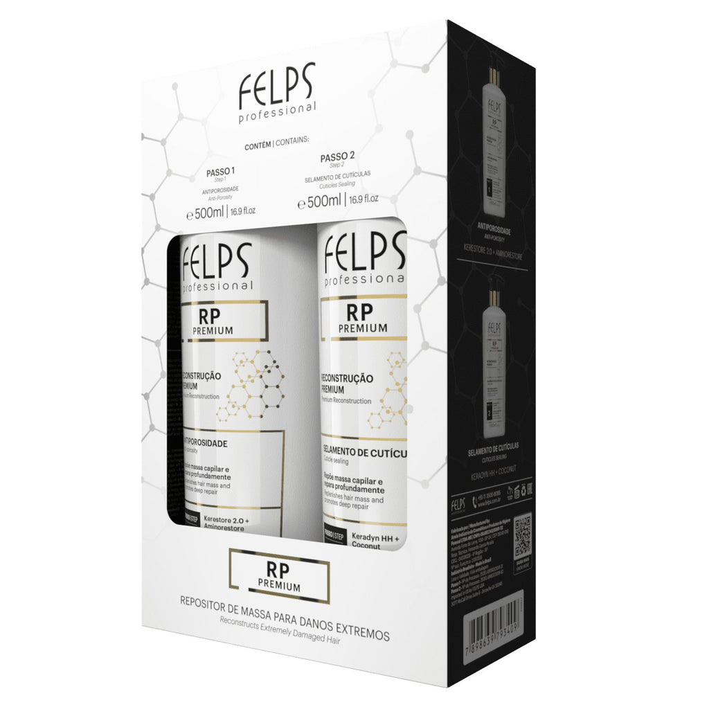 Felps RP Premium Repositor de Massa hair care bottles, 2x500ml, for nourishing and repairing hair treatments.