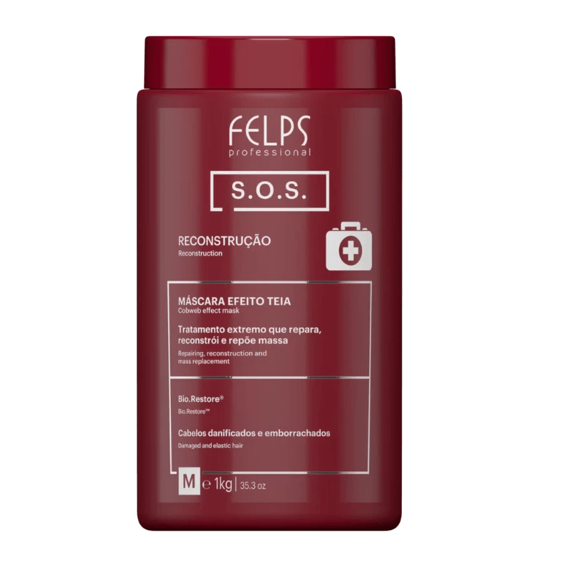 FELPS SOS Hair Reconstruction Mask 1kg bottle, creamy hair care treatment for damaged and dry hair repair.