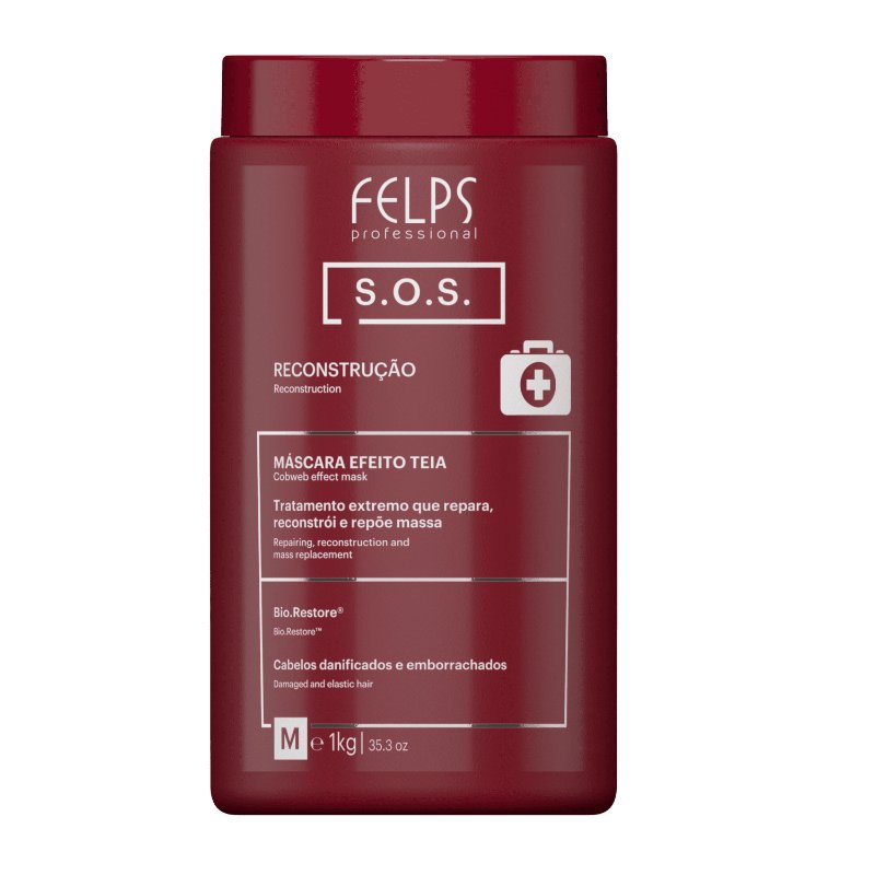 FELPS SOS Hair Reconstruction Mask 1kg, creamy treatment in a jar for damaged hair repair and deep conditioning.