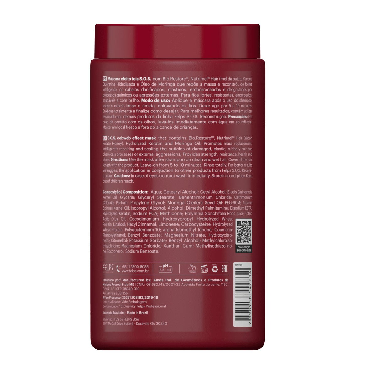 FELPS SOS Hair Reconstruction Mask 1kg jar, creamy hair treatment for repairing damaged hair and restoring shine.