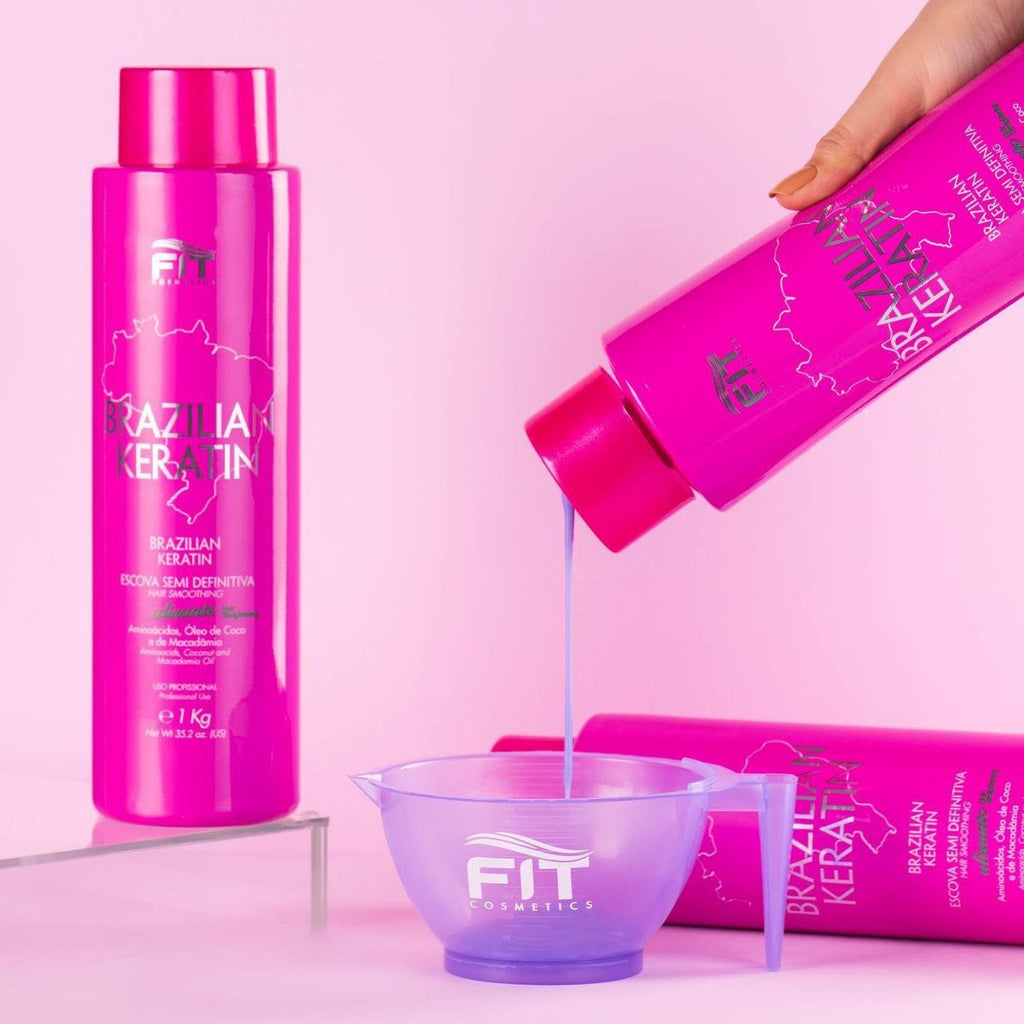 Fit Cosmetics Brazilian Keratin progressive semi-definitive hair treatment in a 1000ml bottle, designed for smoothing and conditioning hair.