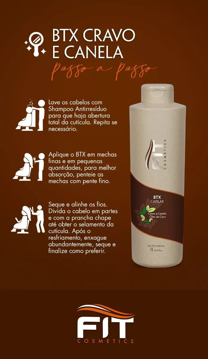 FIT COSMETICS BTX Capillary hair care bottle with carnation and cinnamon extract, 1000ml for nourishing and strengthening hair.