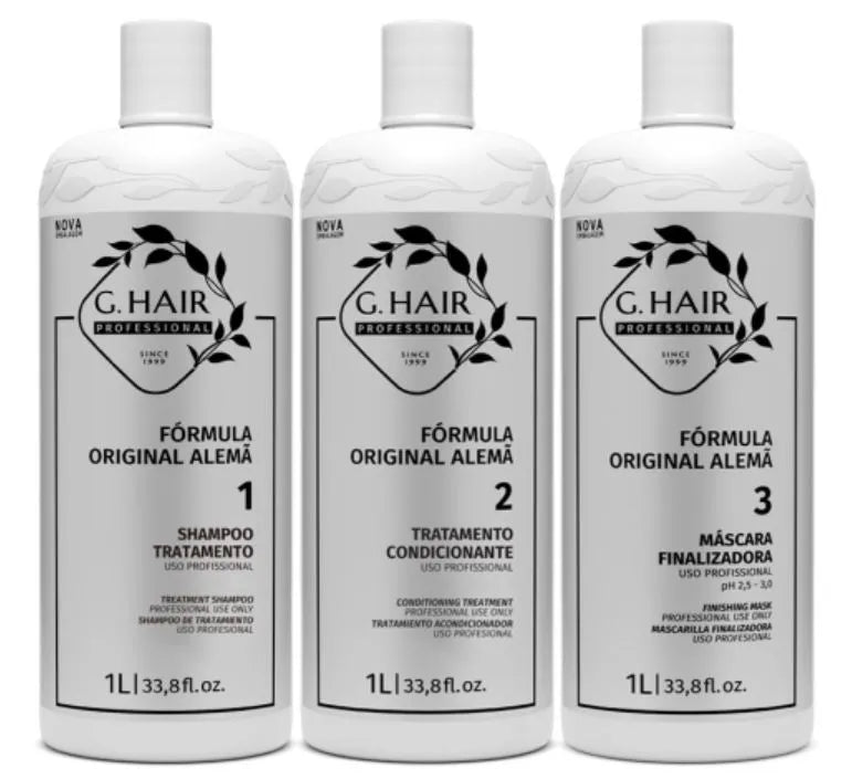 G.Hair German Intelligent Progressive Brush Kit with three 1000ml bottles for silky, frizz-free hair care.