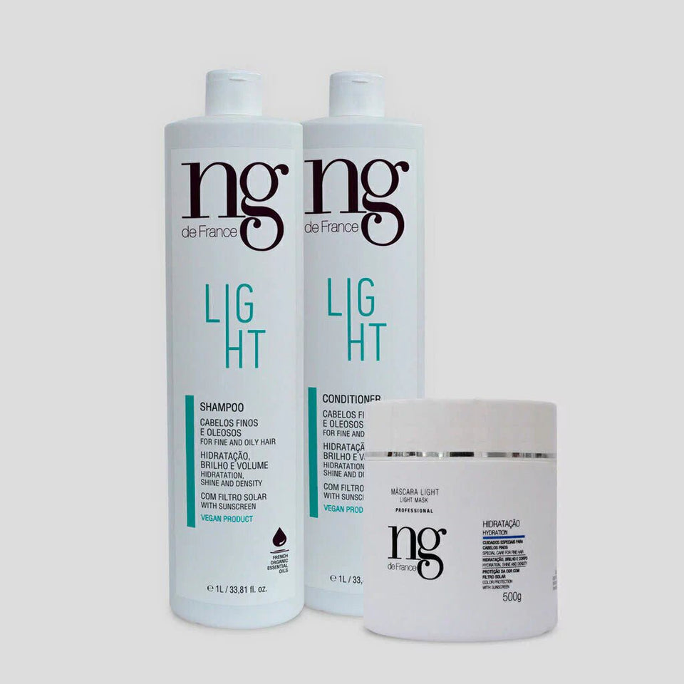 NG de France Professional Light Kit: Shampoo 1L + Conditioner 1L + Mask 500ML - BuyBrazil