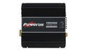 Powerus PW3500 1-ohm car amplifier showing its sleek design and control panel, delivering 3500 watts RMS sound power.
