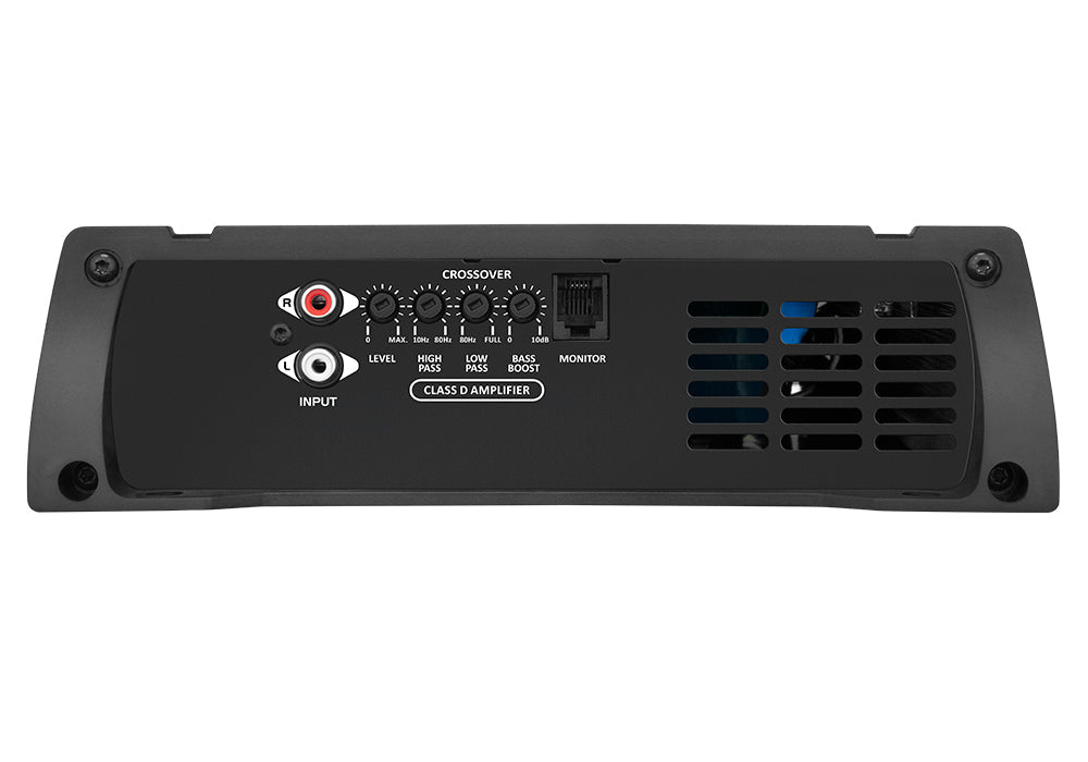 Taramps HD3000 car audio amplifier showing front panel with control knobs and branding, designed for high-power audio systems.