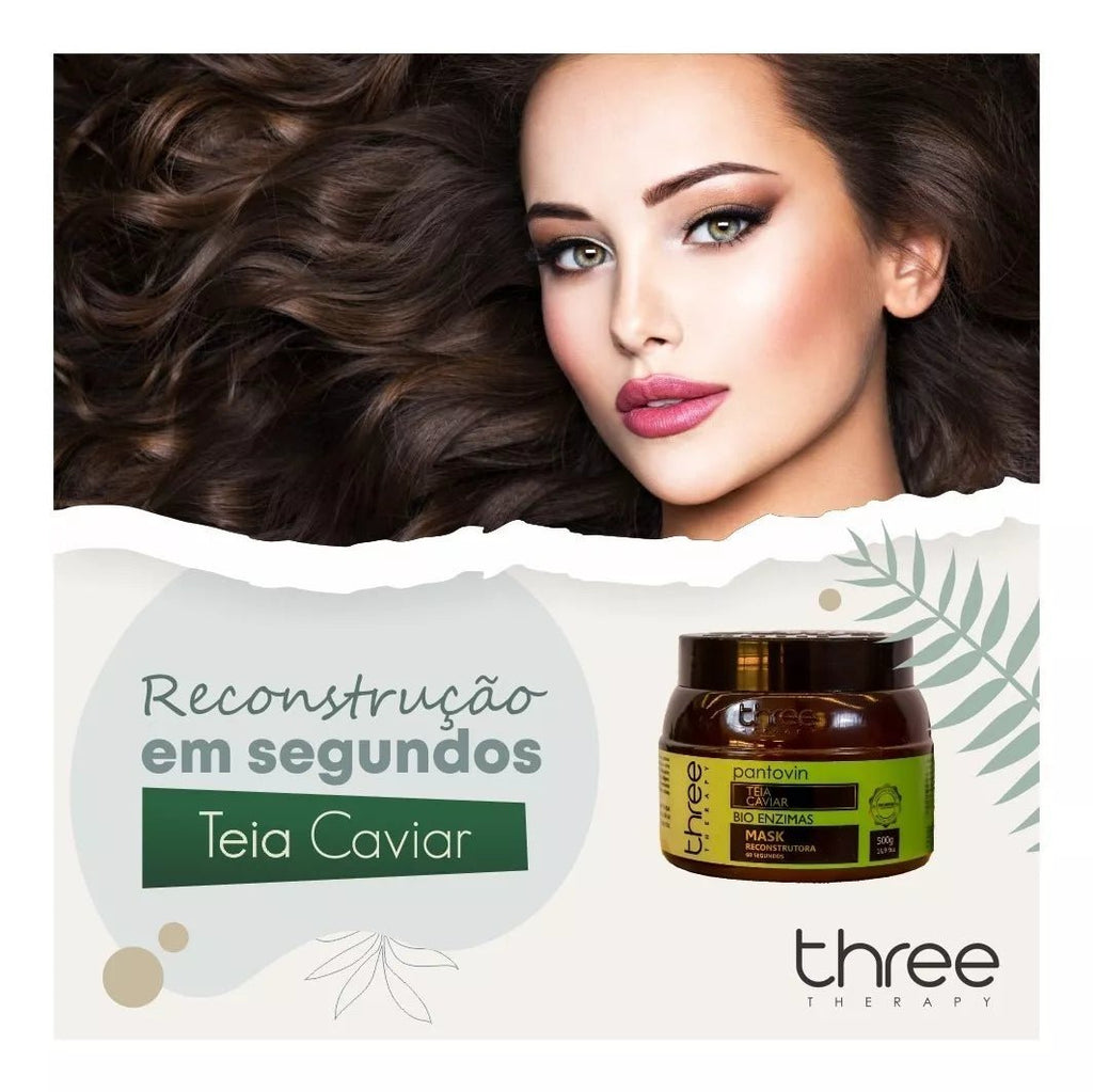 Three Therapy Nanoplasty 1L and Teia Caviar 500g for hair straightening without formaldehyde and capillary reconstruction.